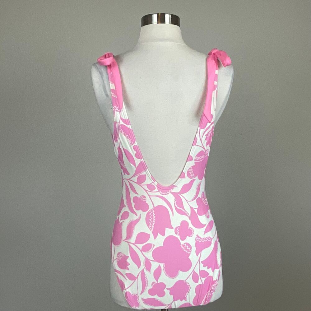 Kate Spade Pink and White Bathing Suit Floral One-Piece Scoop Back Size Medium - Picture 3 of 11
